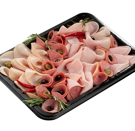 Мясной микс (индейка варёно-копчёная, сервелат варёно-копчёный, ветчина из индейки)