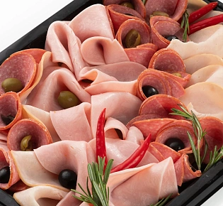 Мясной микс (индейка варёно-копчёная, сервелат варёно-копчёный, ветчина из индейки)