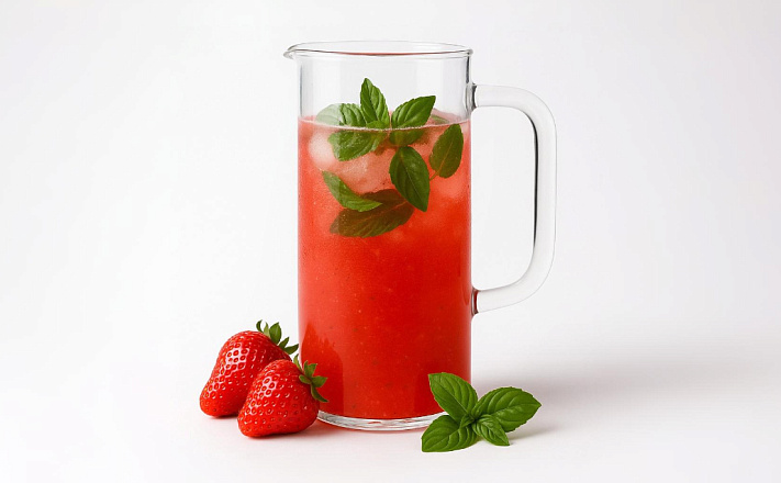 Собственное производство : Лимонад клубничный с мятой и базиликом