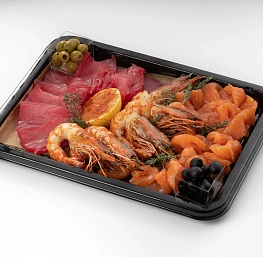 Ассорти Море (креветки, лосось слабосоленый, тунец, маринованный в свекольном коньяке)
