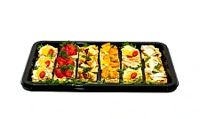 Большое Ассорти Римских брускетт: с тигровой креветкой, с маринованным лососем, с артишоками и вяленым томатом, с козьим сыром и муссом из авокадо, с цыпленком. 18 шт.