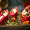 Каннеллони из блинчика с рукколой, вялеными томатами и сыром